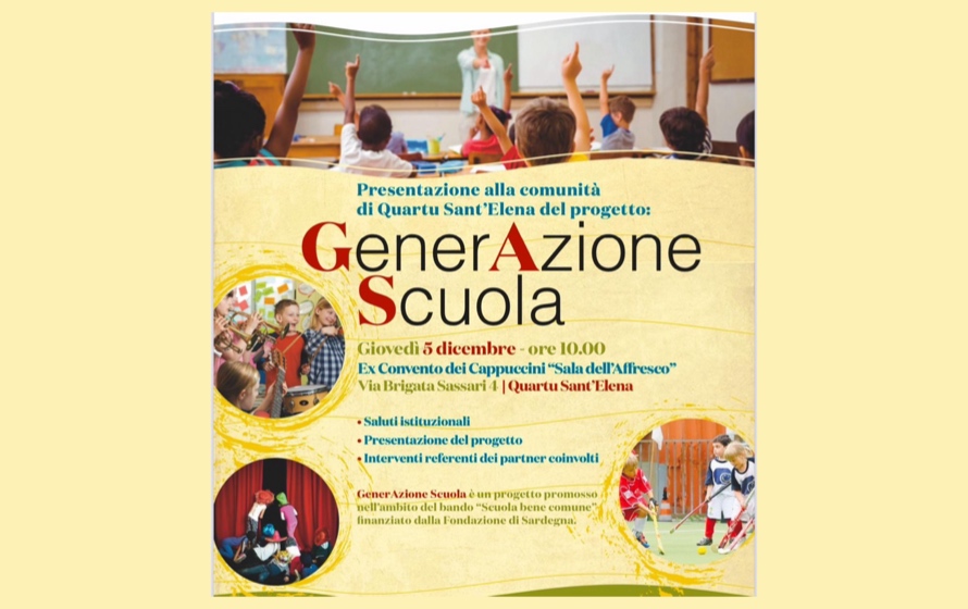 GenerAzione Scuola, a Quartu la presentazione del progetto inserito nell’ambito del Bando “Scuola Bene Comune”